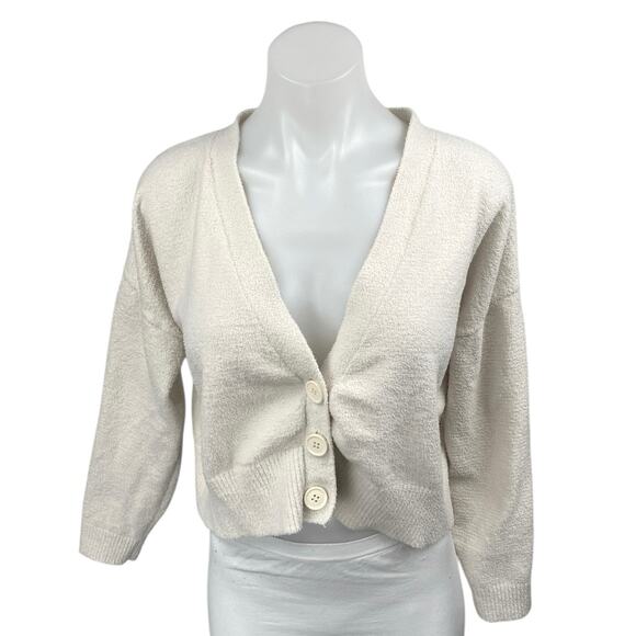 Aqua Women's White Long Sleeve Fleece Button Down Cardigan Sweater Top Size S - Picture 1 of 3